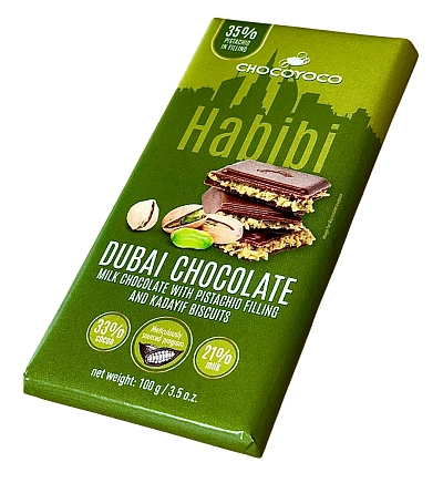 Dubai ml.čoko 100g (20) s pistáciemi a kadayif